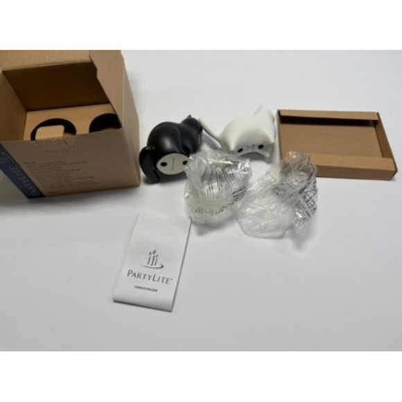 PartyLite Modern Cat Tealight Holders Set of 2 Black White Ceramic w Box - Picture 10 of 14